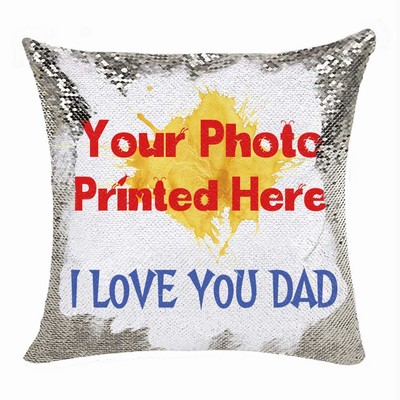 Custom Sequin Magic Cushion Cover Photo Gift For Dad